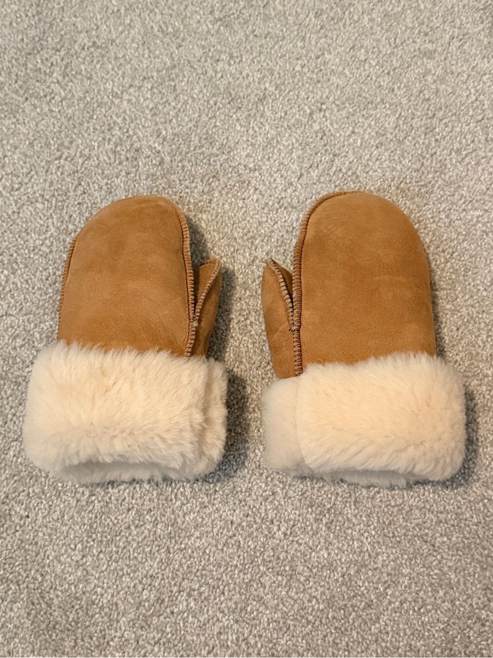 Women's Genuine Shearling Mitten Sheepskin Leather Gloves Winter Warm Tan Medium